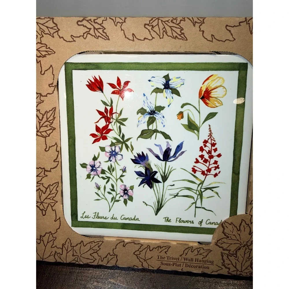 Panabo Flowers of Canada Ceramic Tile Trivet Wall Hanging Cork Back 6x6 NEW